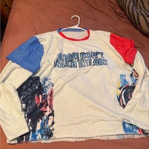 Blue and Red Long Sleeve Tees with Color-Block Design